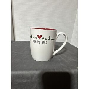 Peppermint & Pine Deck The Halls Christmas Mug Embossed Christmas Trees‎ Hearts